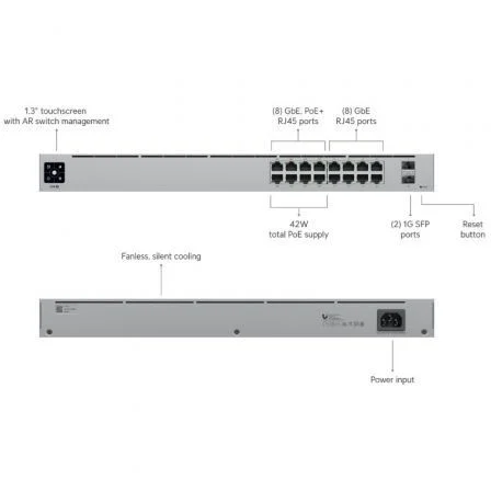 Ubiquiti UniFi USW-16-POE Switch Gestionado 16 Puertos Gigabit con 8 puertos PoE+